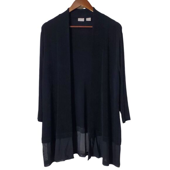 Chicos Travelers Cardigan 2 Large 12 Black Acetate Slinky Open Front Womens - Picture 1 of 9